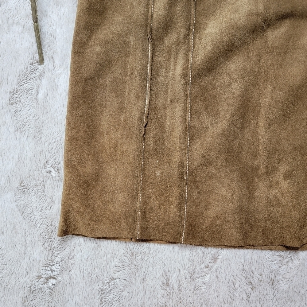 Vtg Ann‎ Taylor Petites 100% Leather Shell Tan A Line Skirt Size 2P - Picture 5 of 11